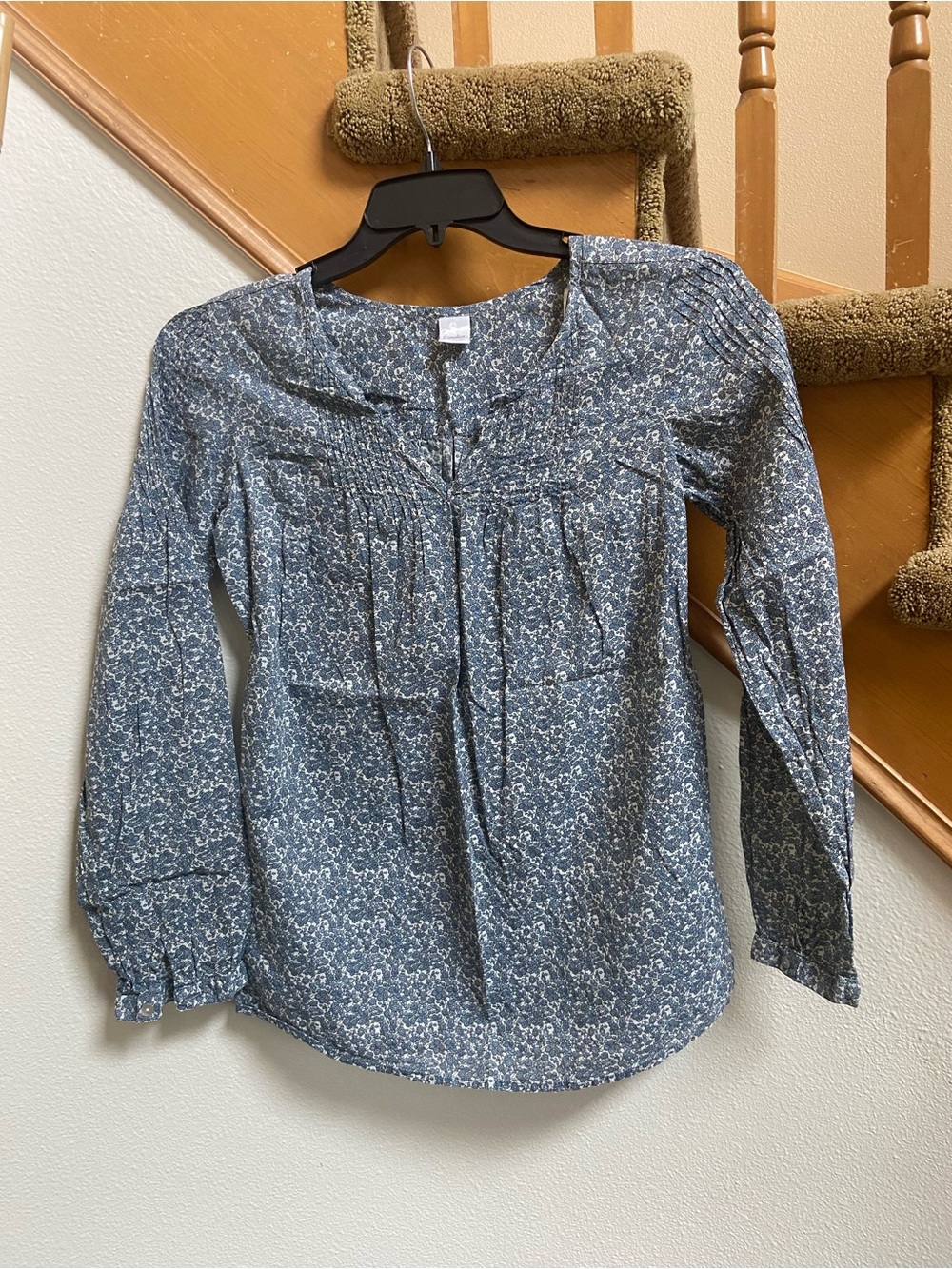 90s French Cottagecore Cotton Blue Floral Peasant Blouse like new women's size S